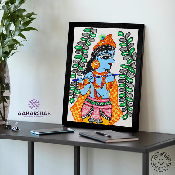 vibrant handmade krishna painting-depicting indian folk traditions
