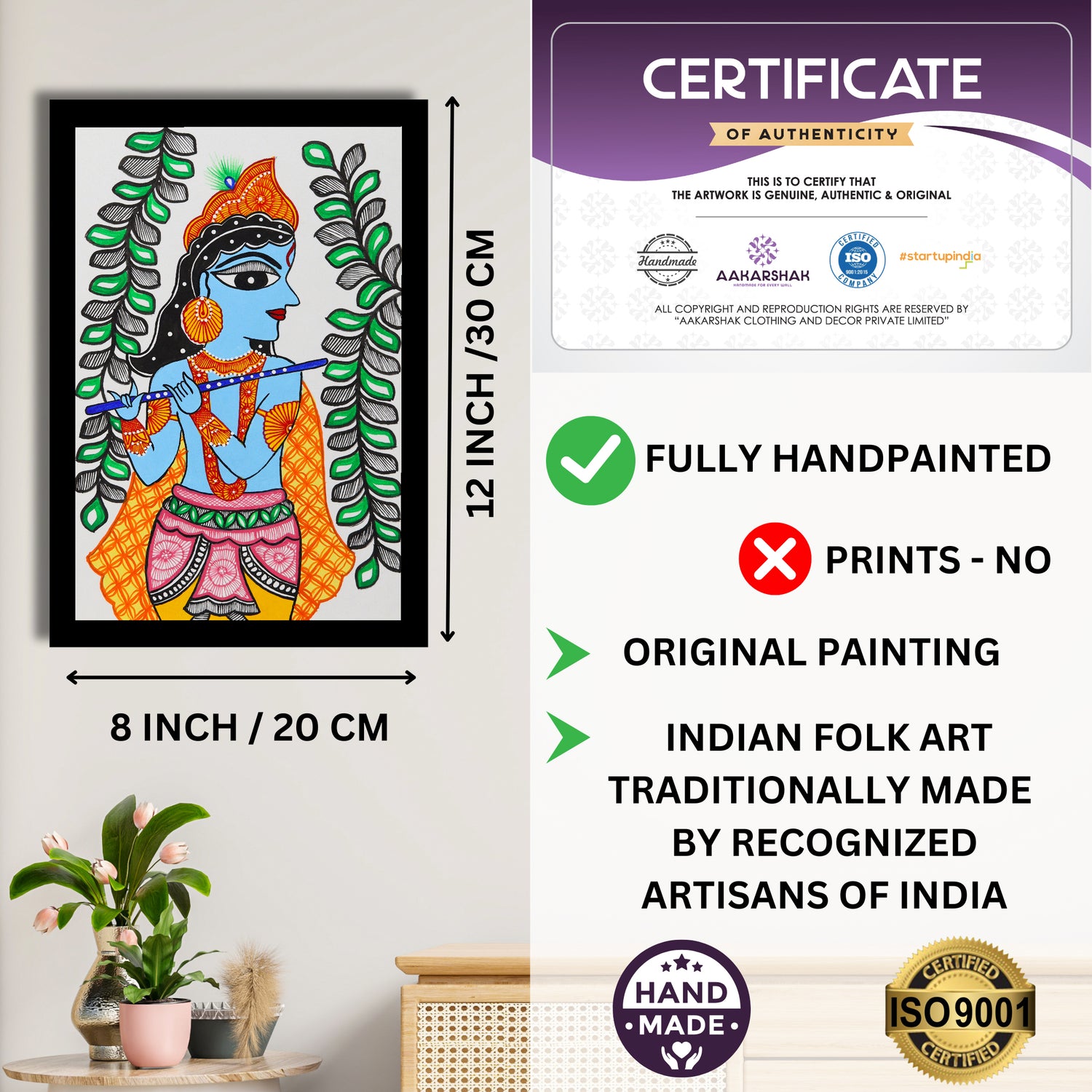handmade iso certified-krishna madhubani painting
