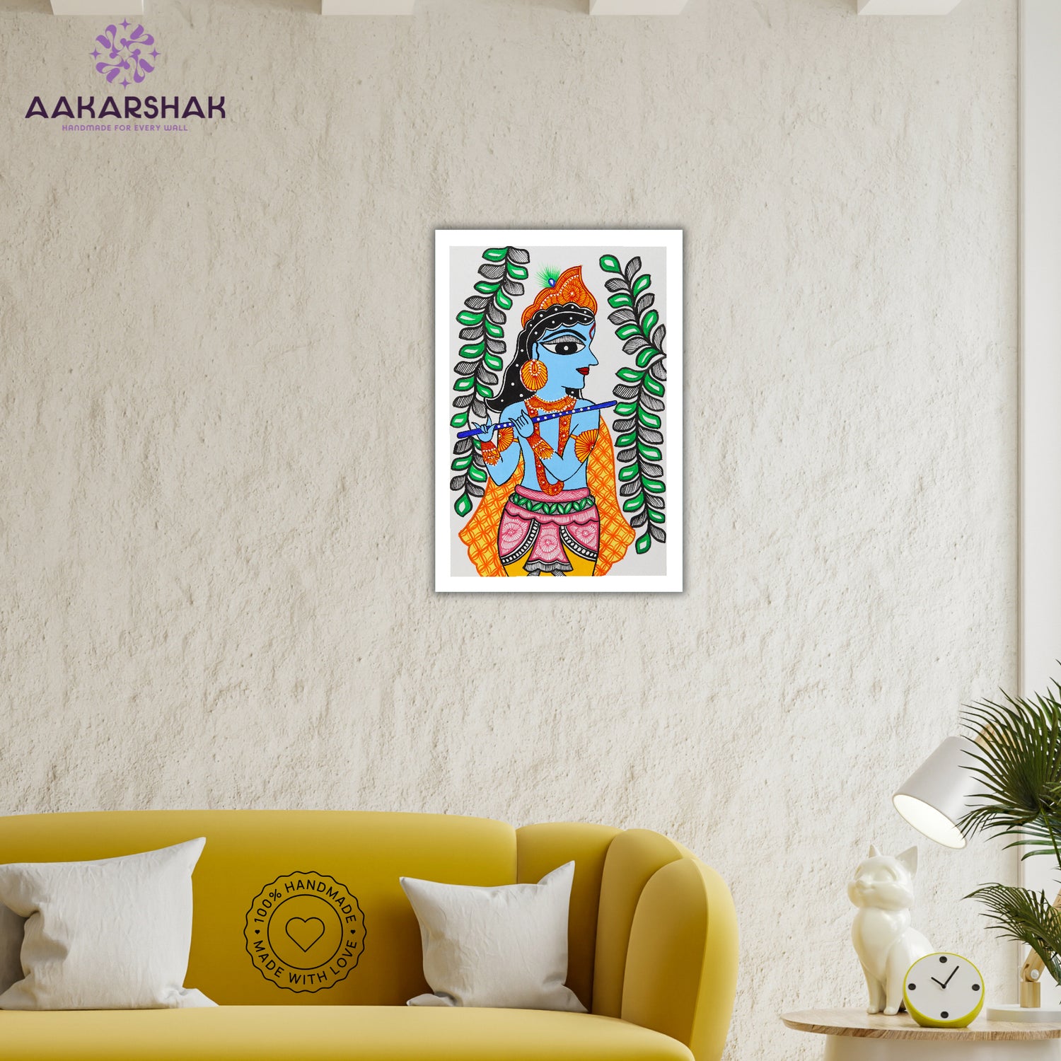 vibrant handmade krishna painting-depicting indian folk traditions