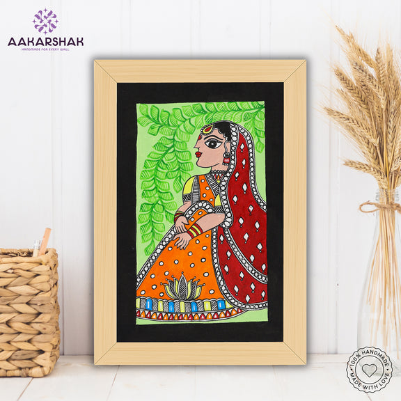 handmade madhubani painting bamboo painting-with tabletop stand for home decor
