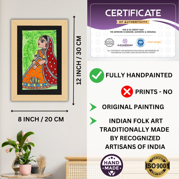 handmade madhubani painting lady painting-with tabletop stand for home decor