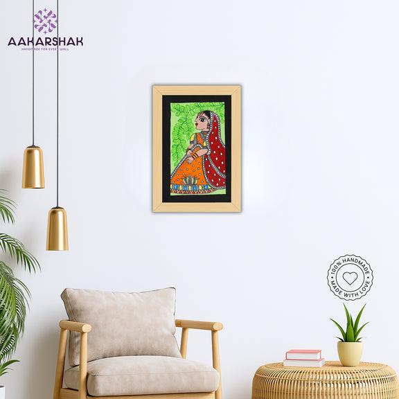 vibrant handmade lady painting-depicting indian folk traditions

