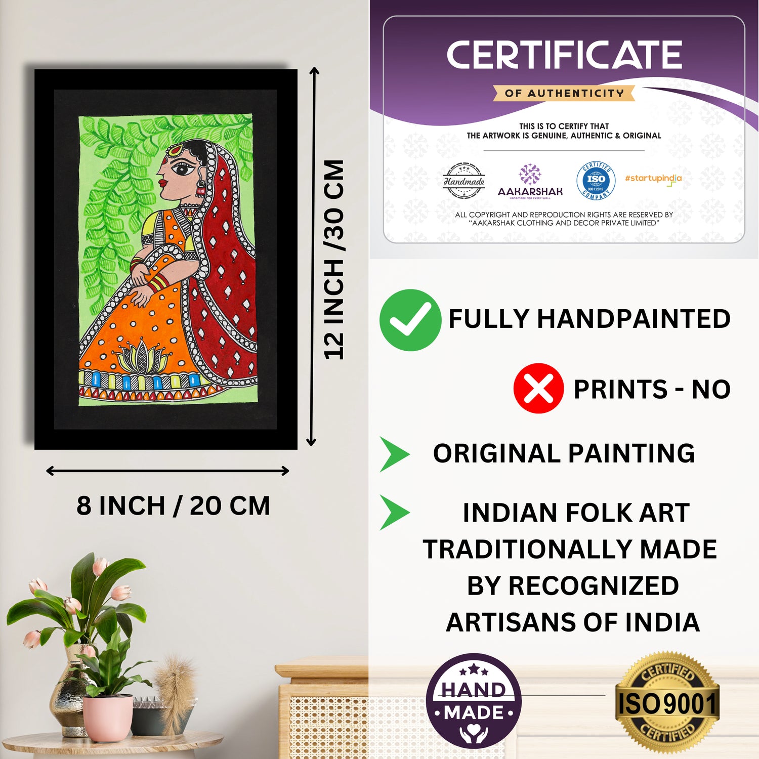 handmade iso certified-lady madhubani painting
