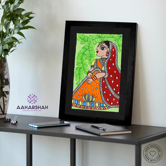 vibrant handmade lady painting-depicting indian folk traditions
