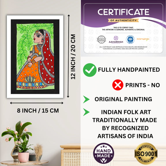 handmade madhubani painting lady painting-with tabletop stand for home decor