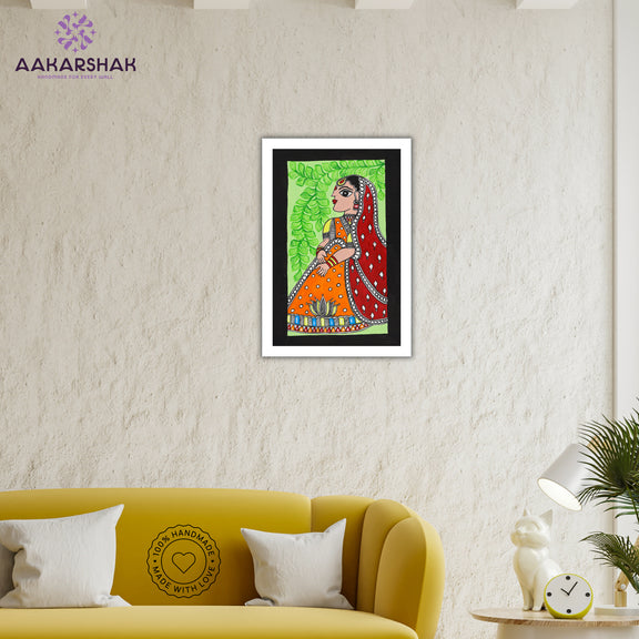 vibrant handmade lady painting-depicting indian folk traditions
