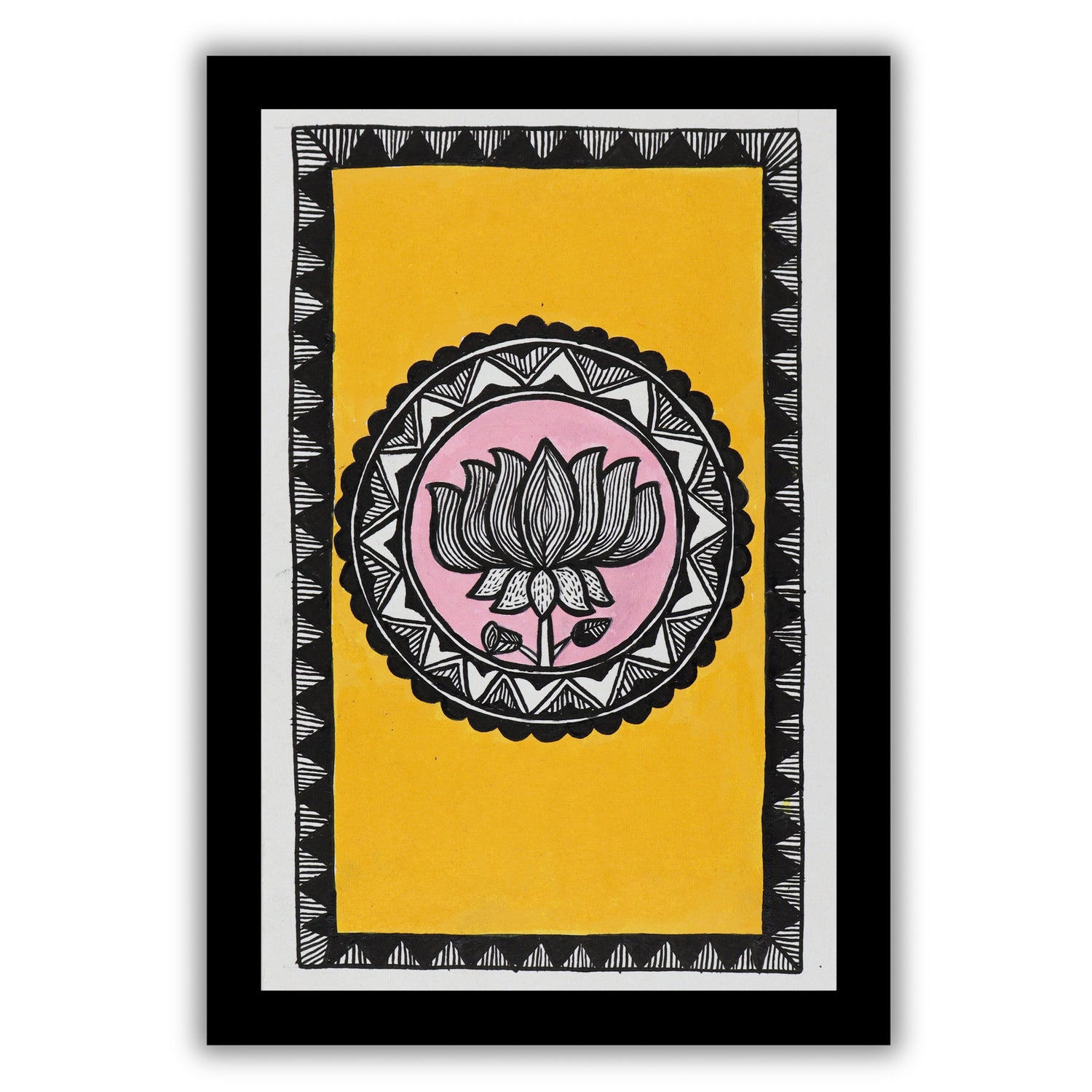 handmade madhubani painting painting lotus-in vibrant traditional folk art style
