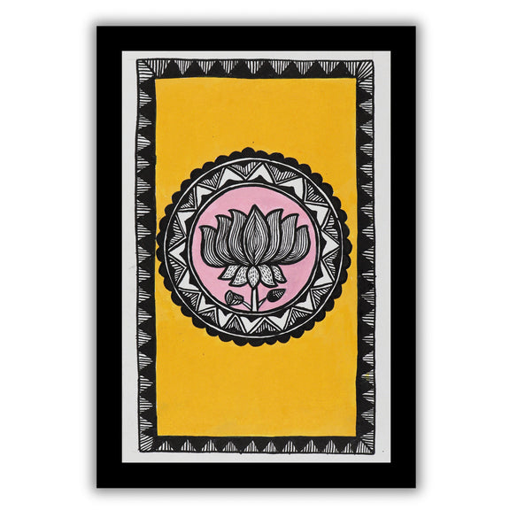 handmade madhubani painting painting lotus-in vibrant traditional folk art style
