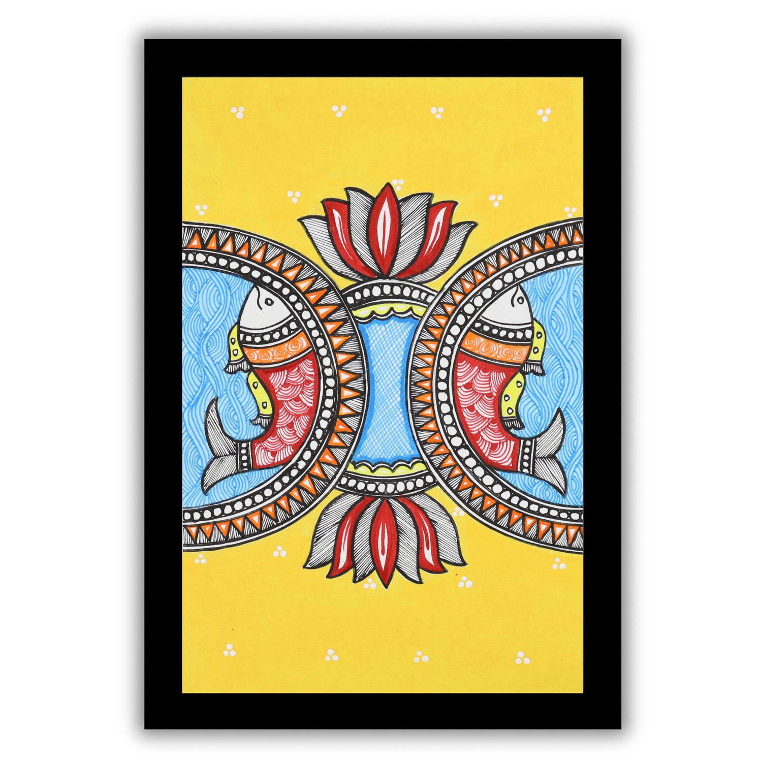 handmade madhubani painting painting fish-in vibrant traditional folk art style
