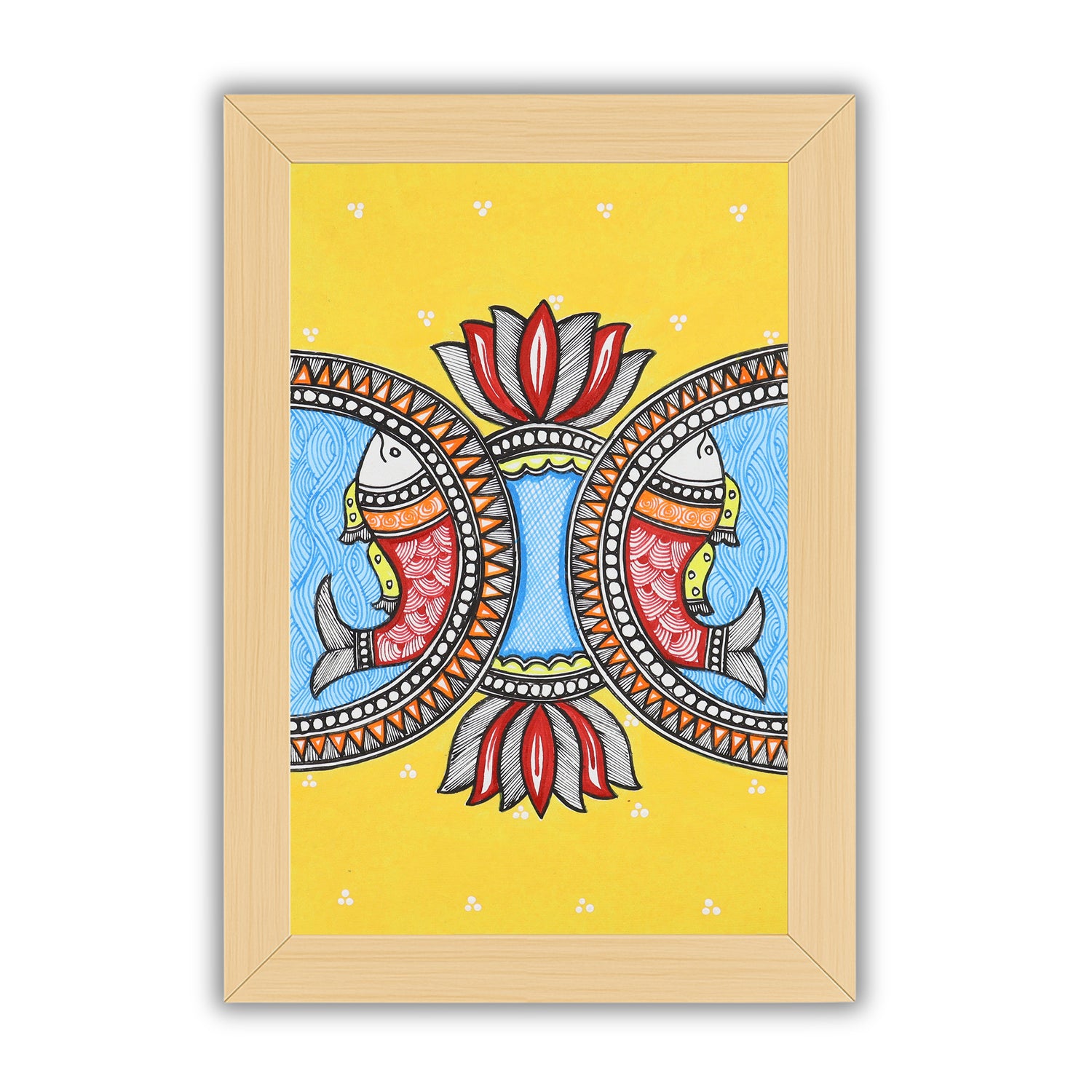 handmade madhubani painting painting fish-in vibrant traditional folk art style