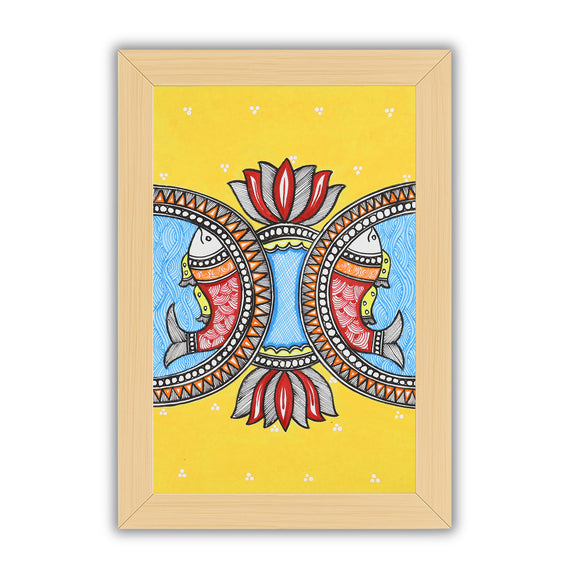 handmade madhubani painting painting fish-in vibrant traditional folk art style
