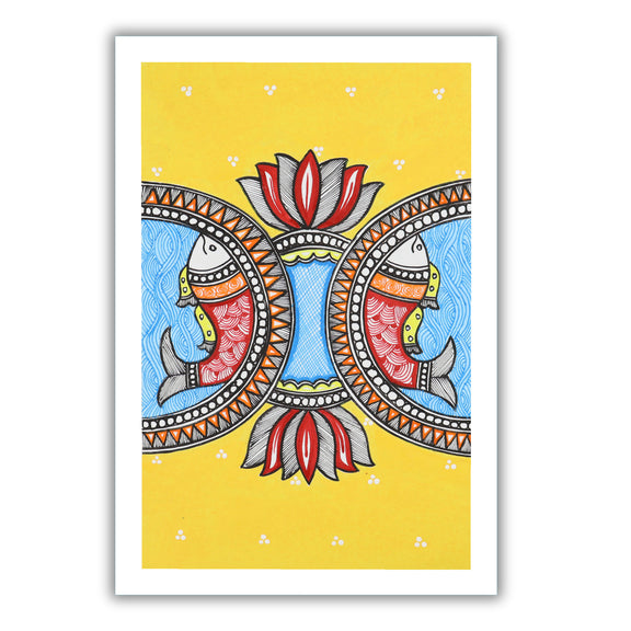 handmade madhubani painting painting fish-in vibrant traditional folk art style