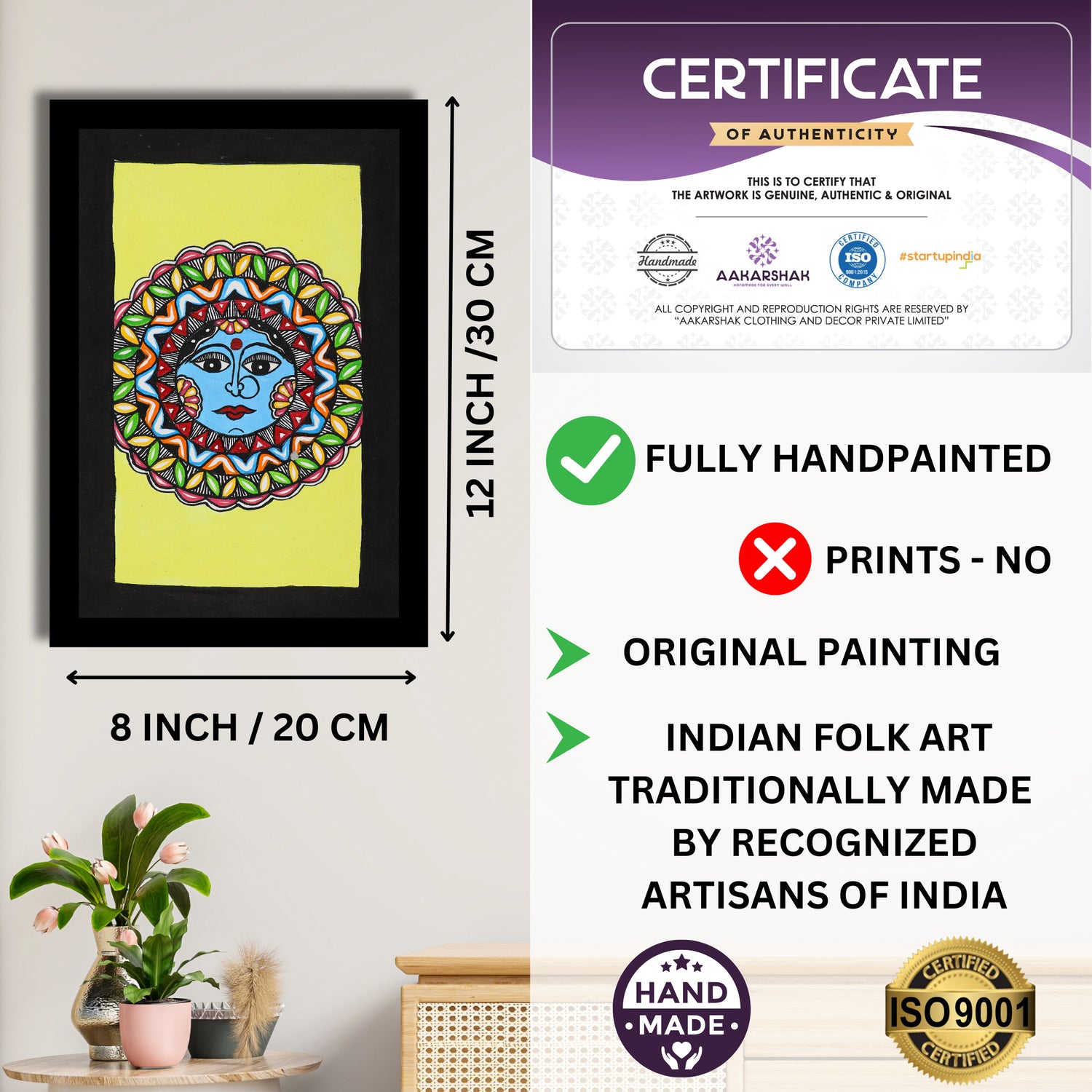 handmade iso certified-moon madhubani painting