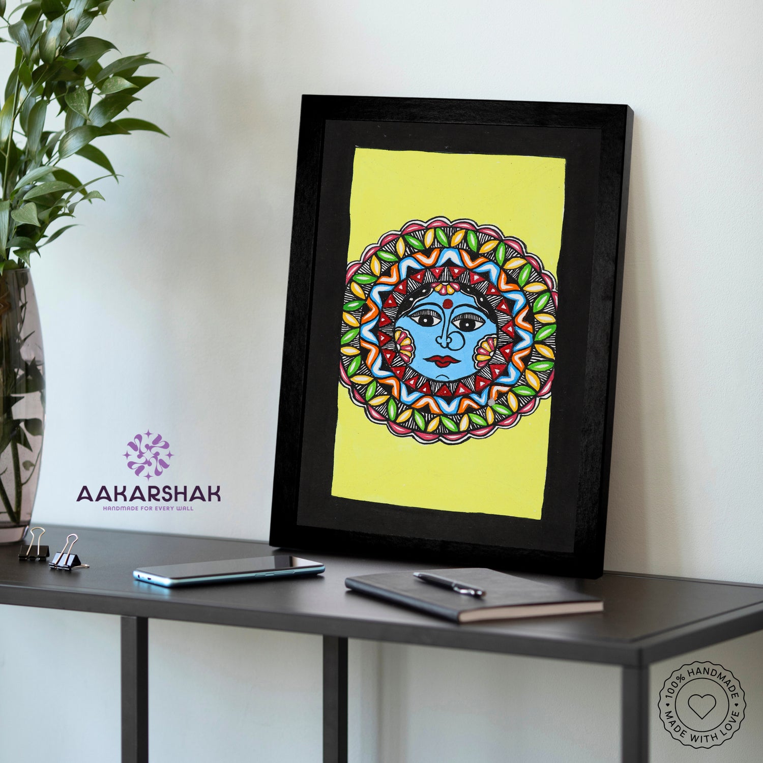 vibrant handmade moon painting-depicting indian folk traditions