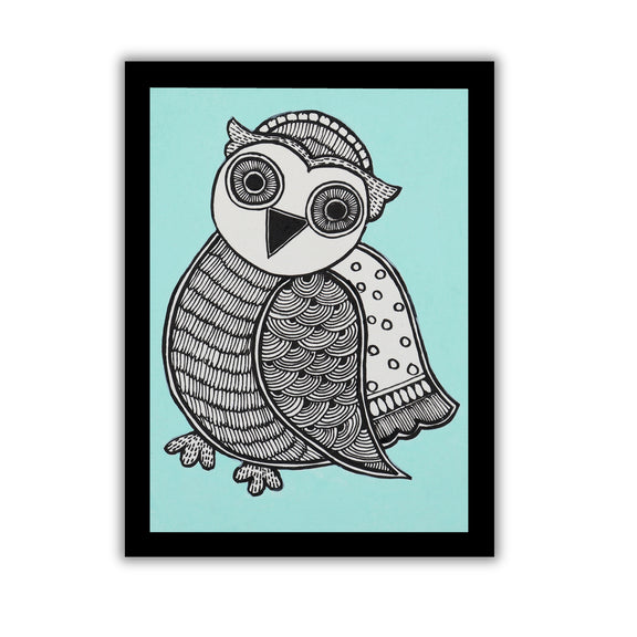 handmade madhubani painting owl-in vibrant traditional folk art style
