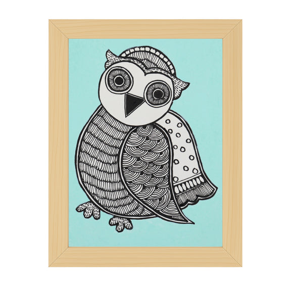 handmade madhubani painting owl-in vibrant traditional folk art style
