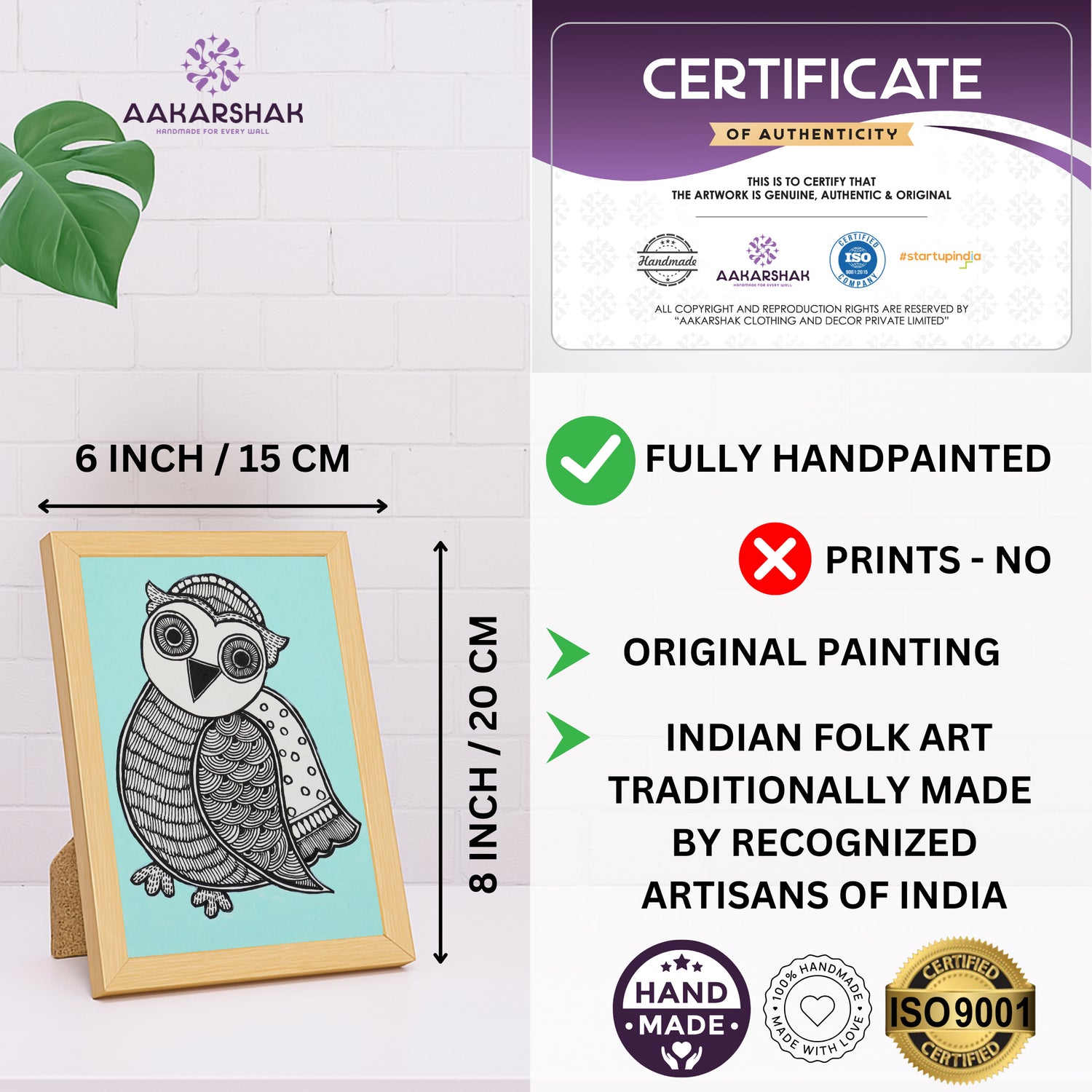 handmade iso certified madhubani-owl painting
