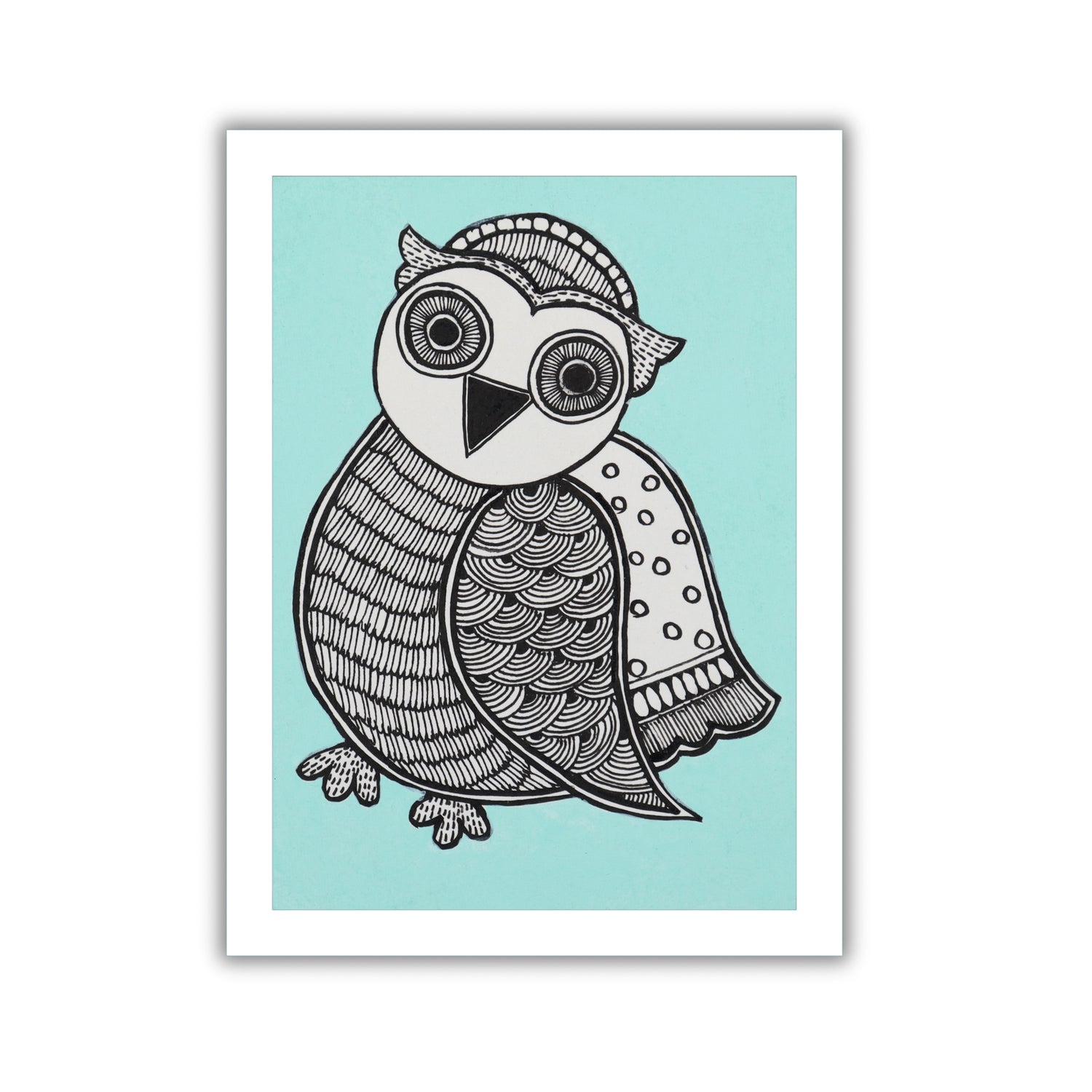 handmade madhubani painting owl-in vibrant traditional folk art style
