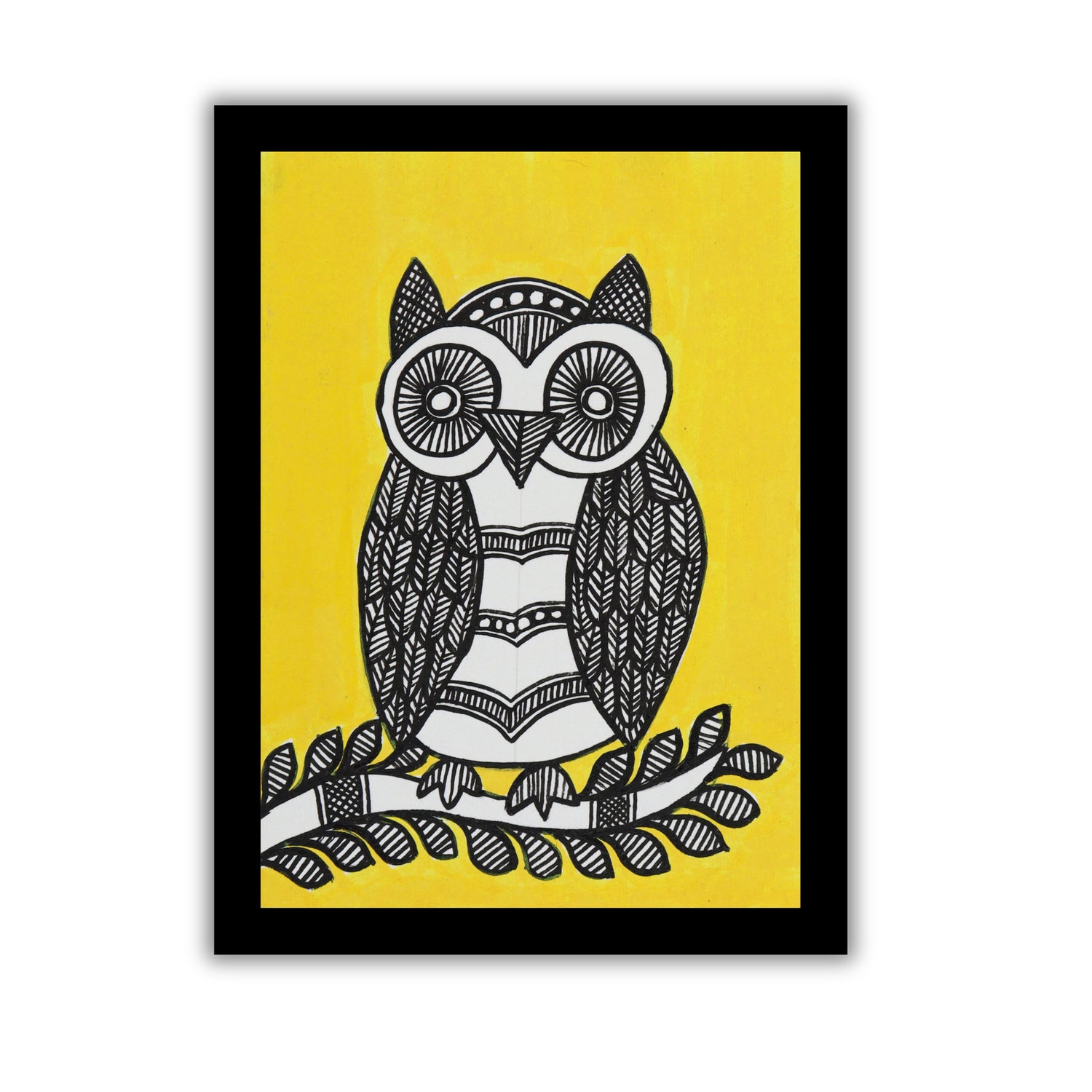 handmade madhubani painting owl-in vibrant traditional folk art style
