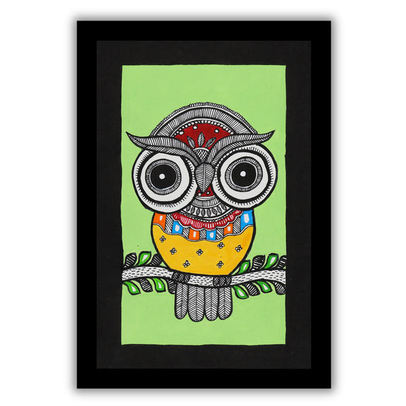 handmade madhubani painting painting owl-in vibrant traditional folk art style