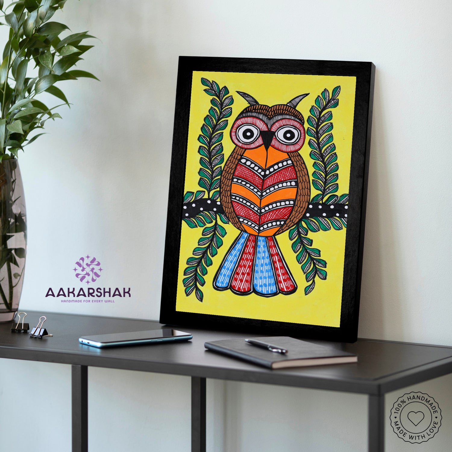 vibrant handmade owl painting-depicting indian folk traditions