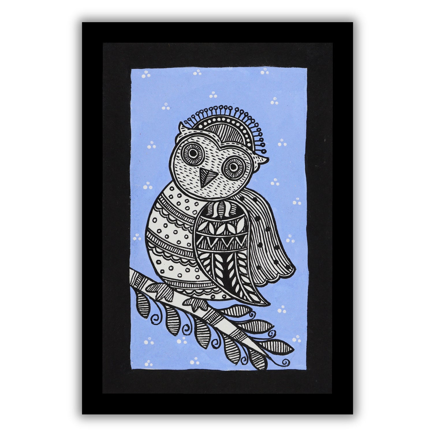 handmade madhubani painting painting owl-in vibrant traditional folk 