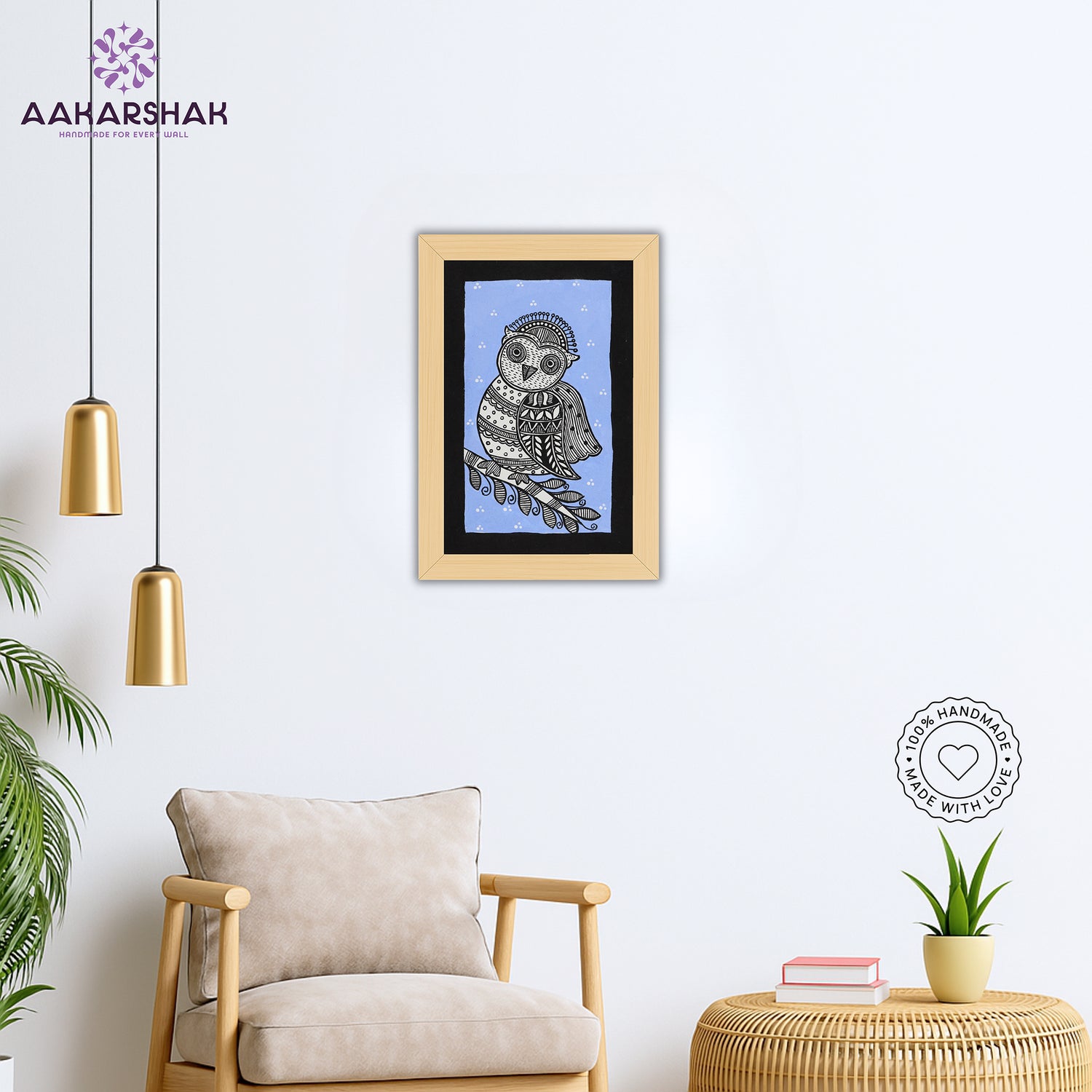 vibrant handmade owl painting-depicting indian folk traditions