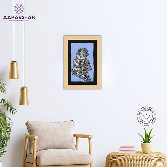 vibrant handmade owl painting-depicting indian folk traditions