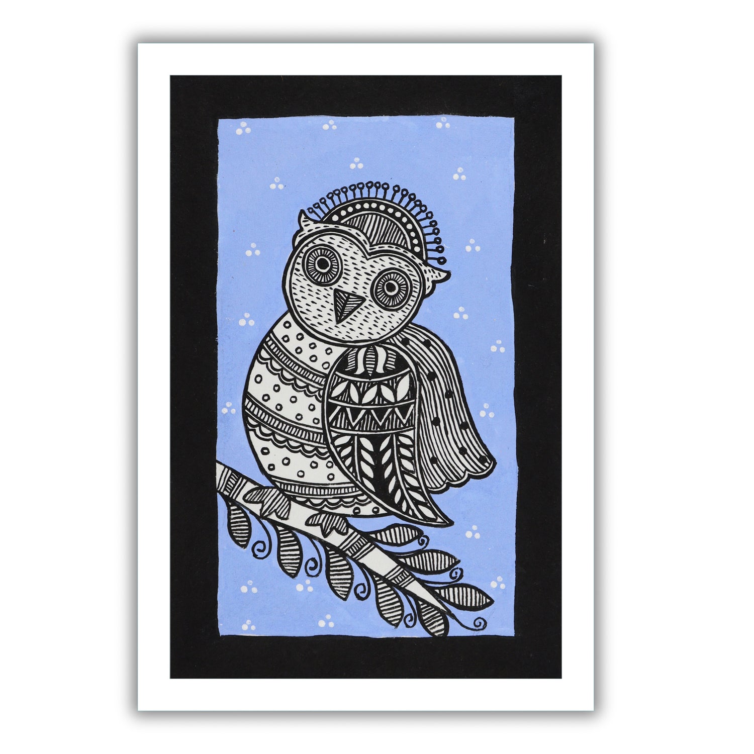 handmade madhubani painting painting owl-in vibrant traditional folk 