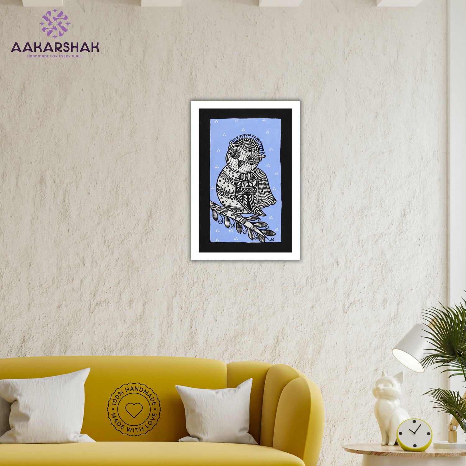 vibrant handmade owl painting-depicting indian folk traditions