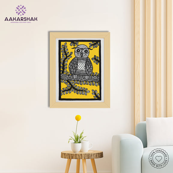Framed artwork with durga design -handmade madhubani painting for home decor