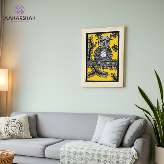vibrant handmade owl painting-depicting indian folk traditions
