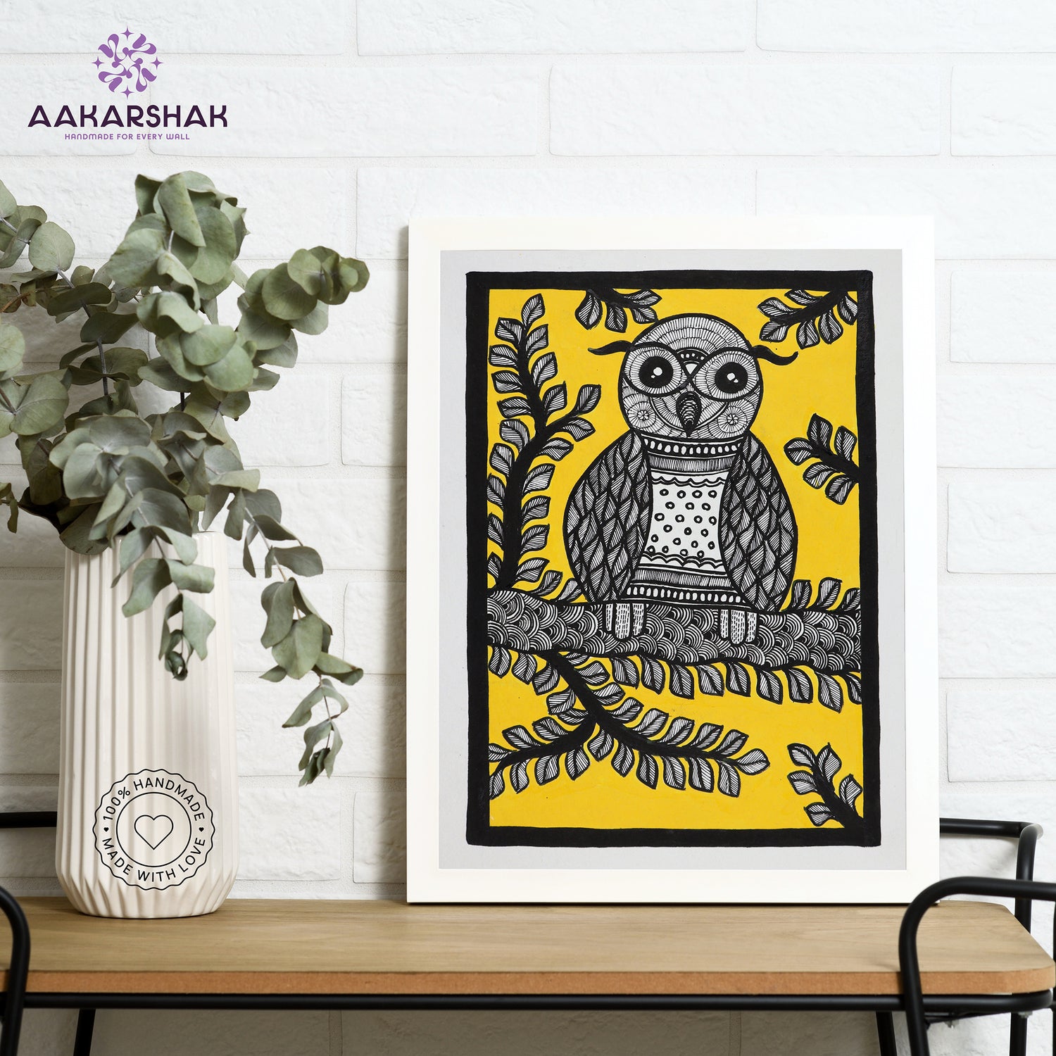 Framed artwork with durga design -handmade madhubani painting for home decor
