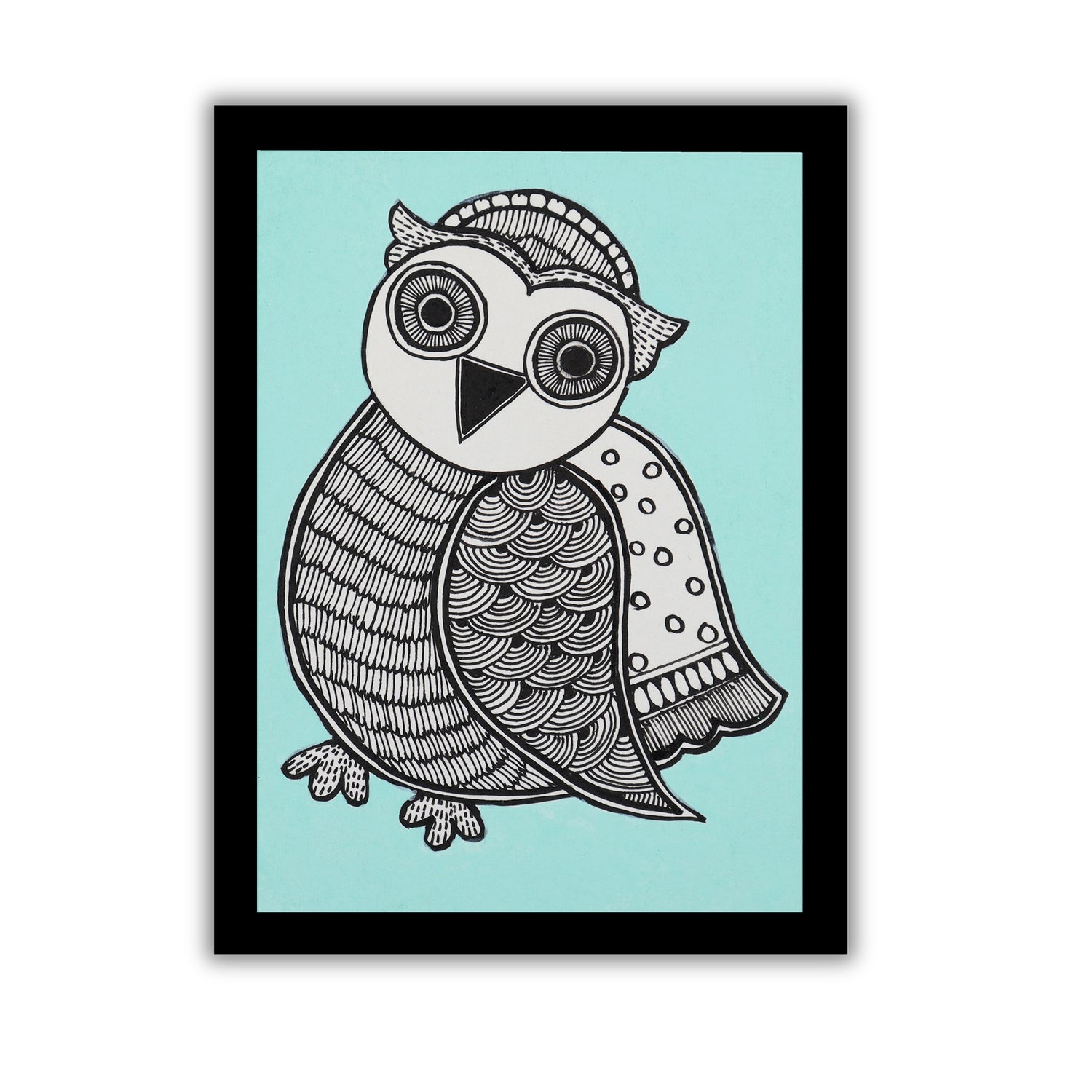handmade madhubani painting owl-in vibrant traditional folk art style
