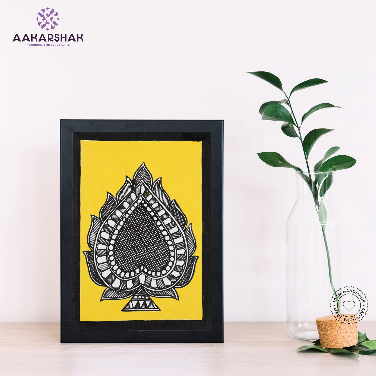 Handmade Madhubani paan painting-with tabletop stand for home decor
