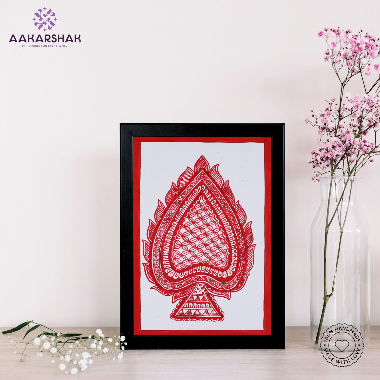 handmade madhubani painting paan leaf painting-with tabletop stand for home decor
