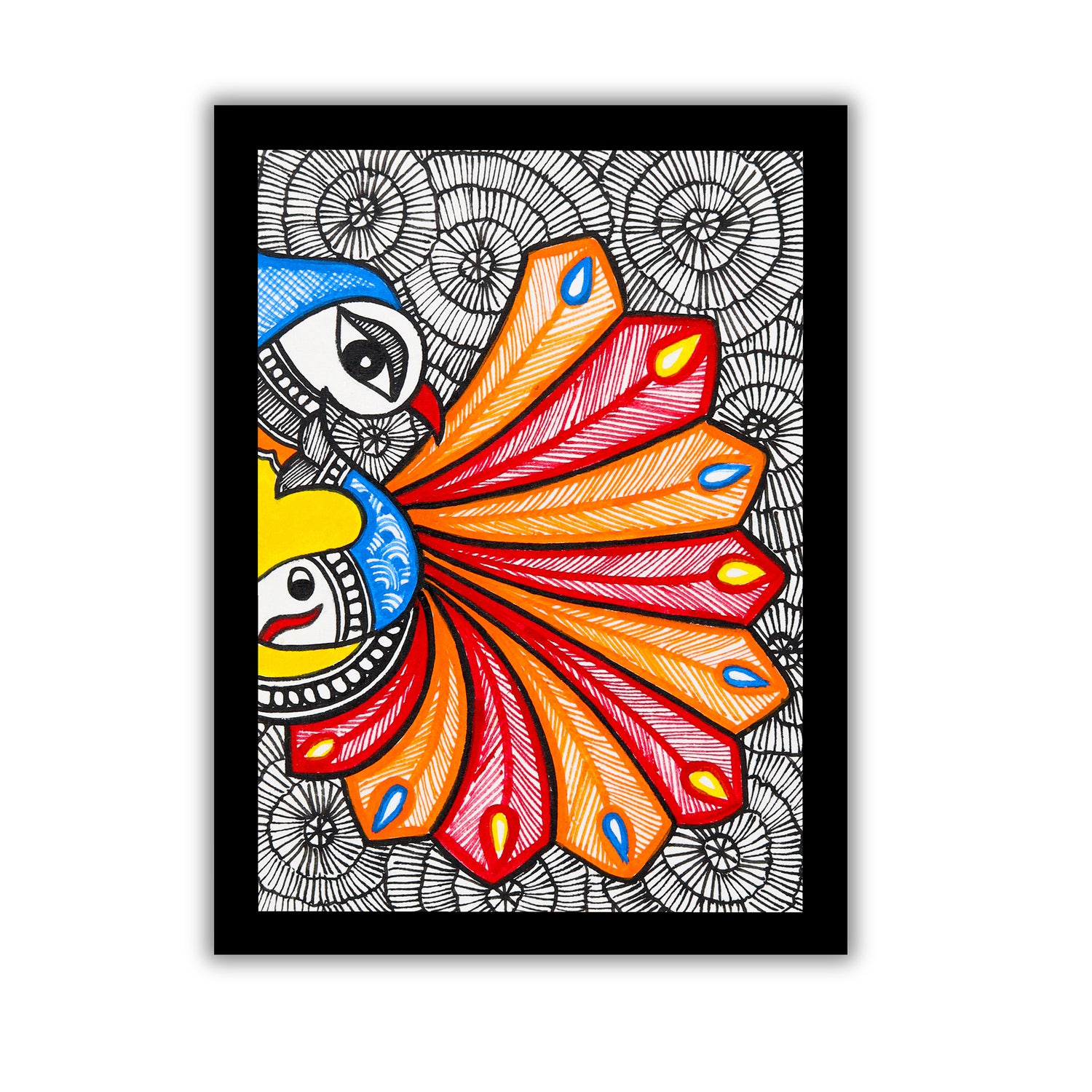 handmade madhubani painting peacock-in vibrant traditional folk art style
