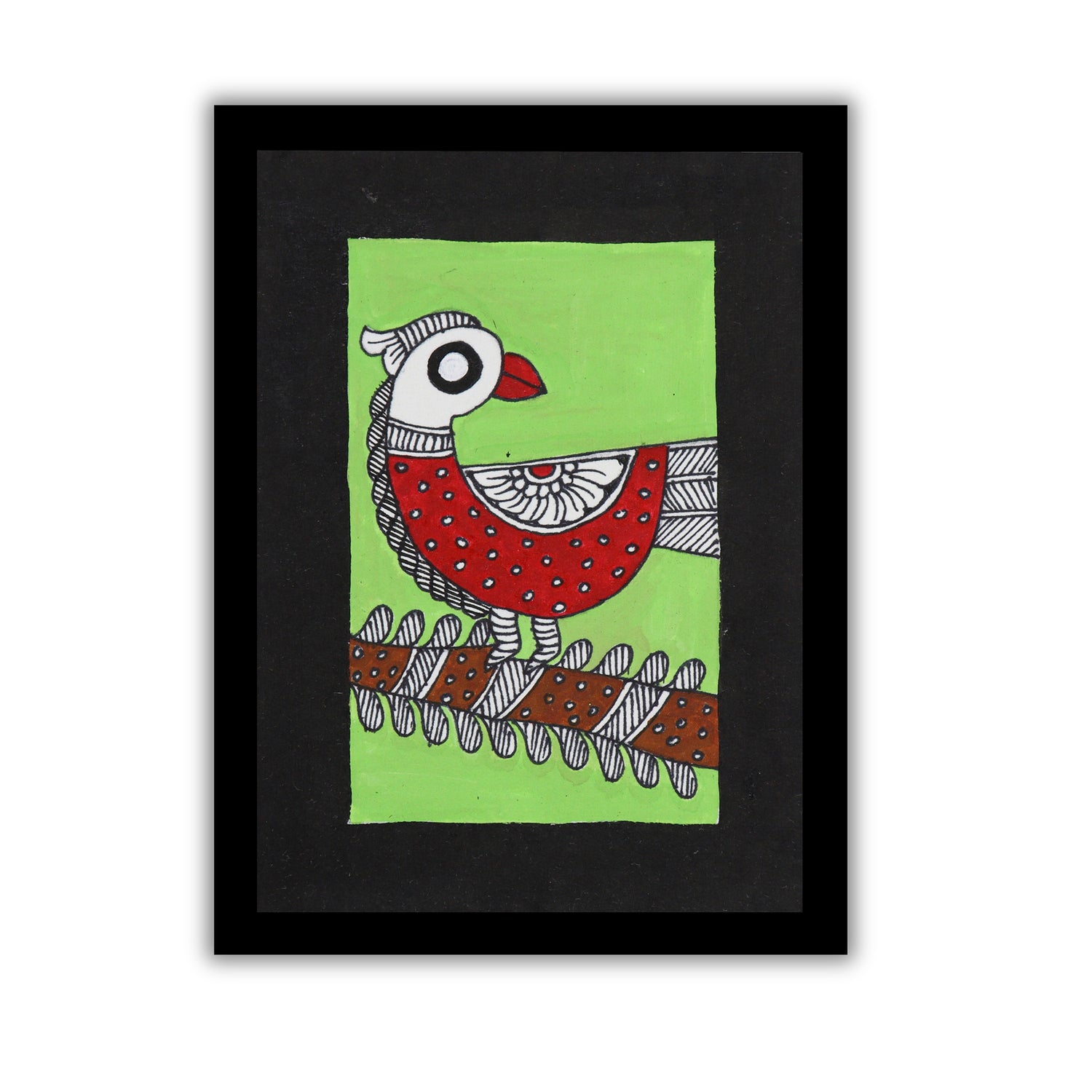 handmade madhubani painting peacock-in vibrant traditional folk art style
