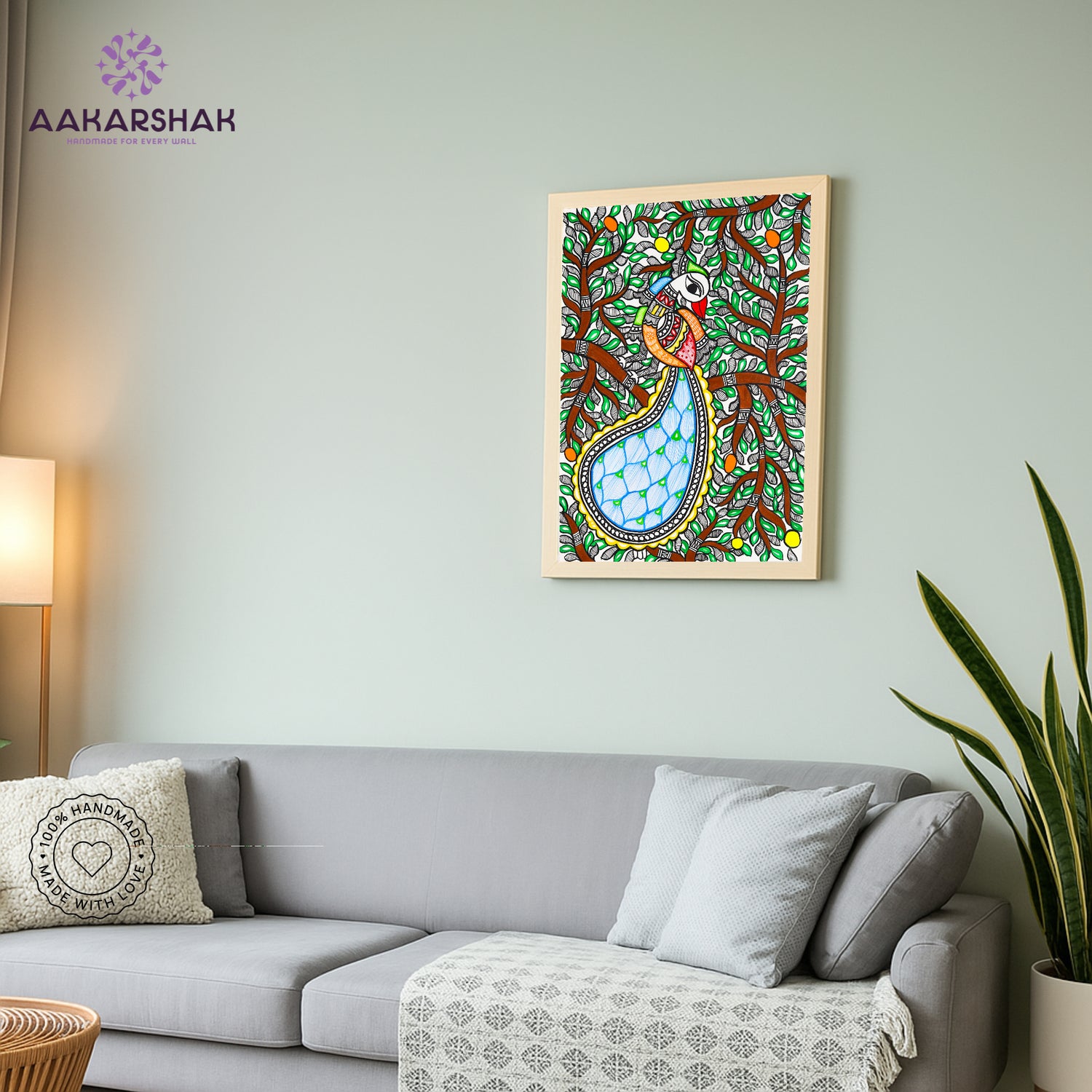 vibrant handmade peacock painting-depicting indian folk traditions