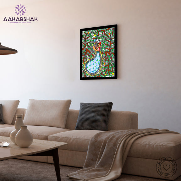 vibrant handmade peacock painting-depicting indian folk traditions
