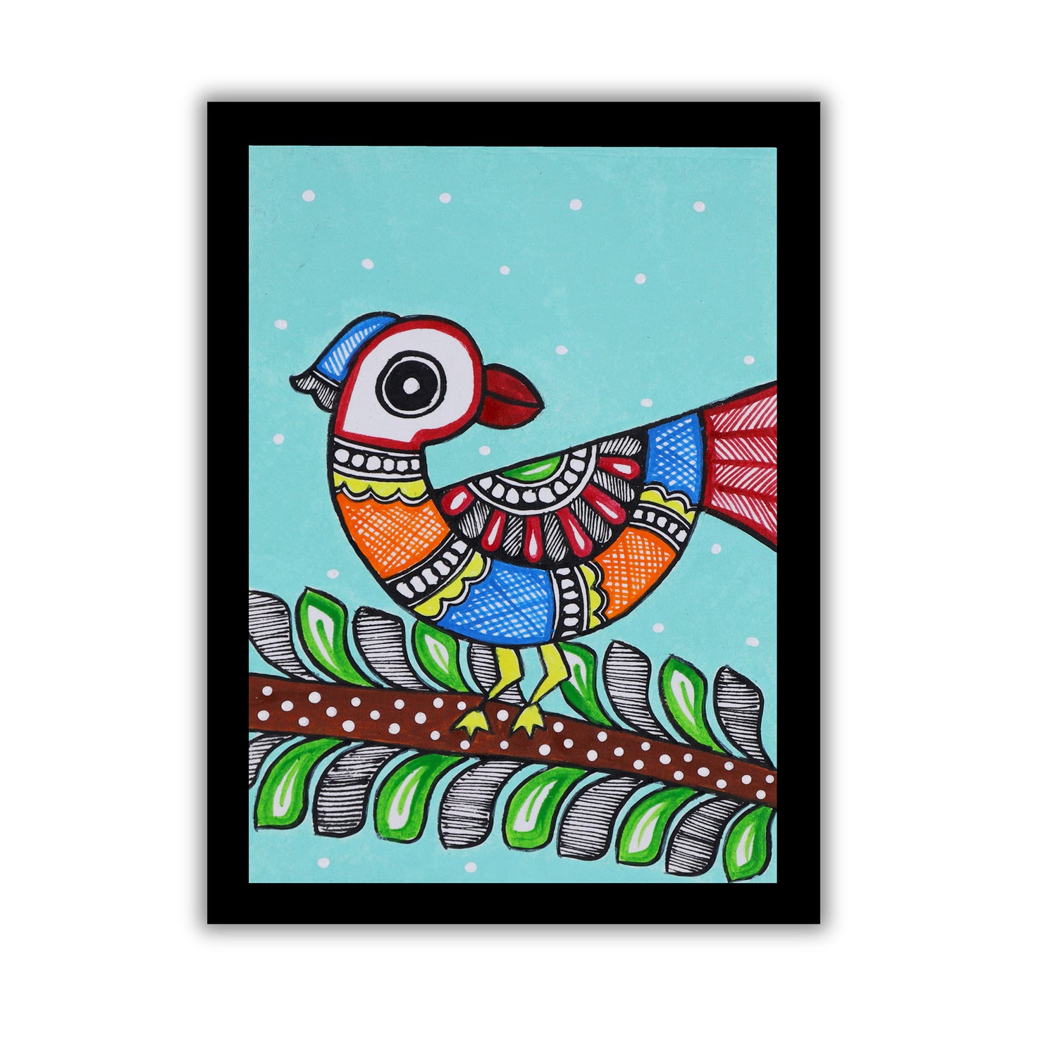 handmade madhubani painting peacock-in vibrant traditional folk art style
