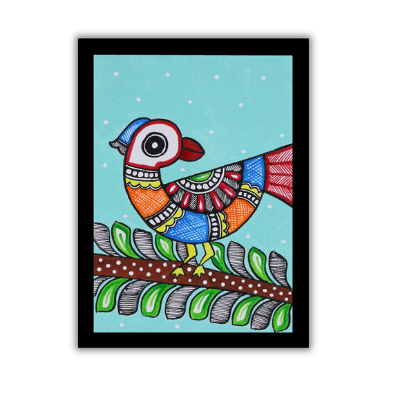 handmade madhubani painting peacock-in vibrant traditional folk art style

