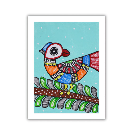 handmade madhubani painting peacock-in vibrant traditional folk art style

