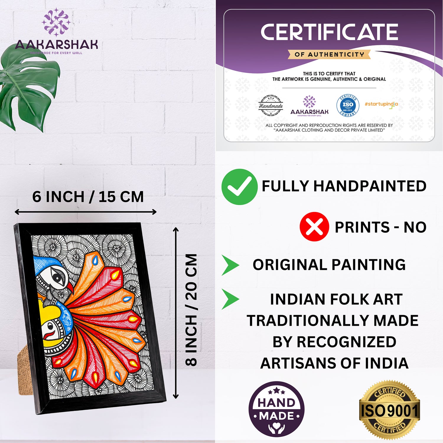handmade iso certified madhubani-peacock painting
