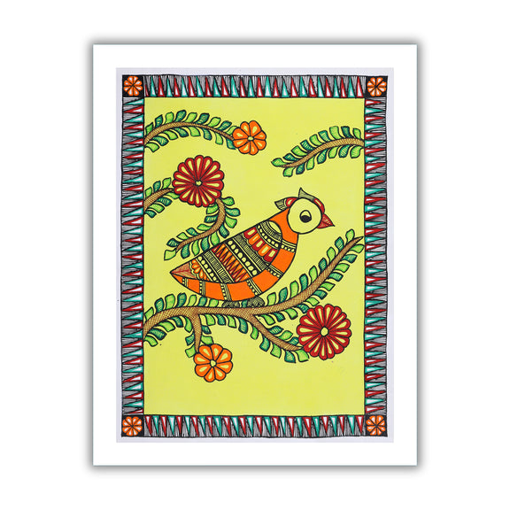 Framed artwork of a colorful tree of life-with handmade madhubani painting 