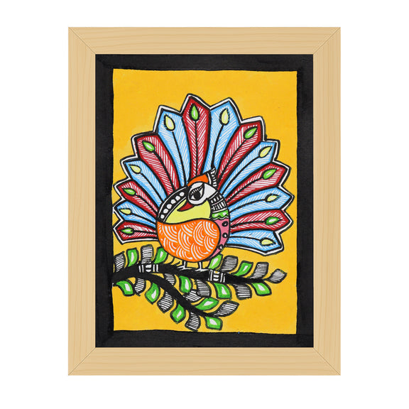 handmade madhubani painting peacock-in vibrant traditional folk art style

