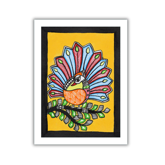 handmade madhubani painting peacock-in vibrant traditional folk art style
