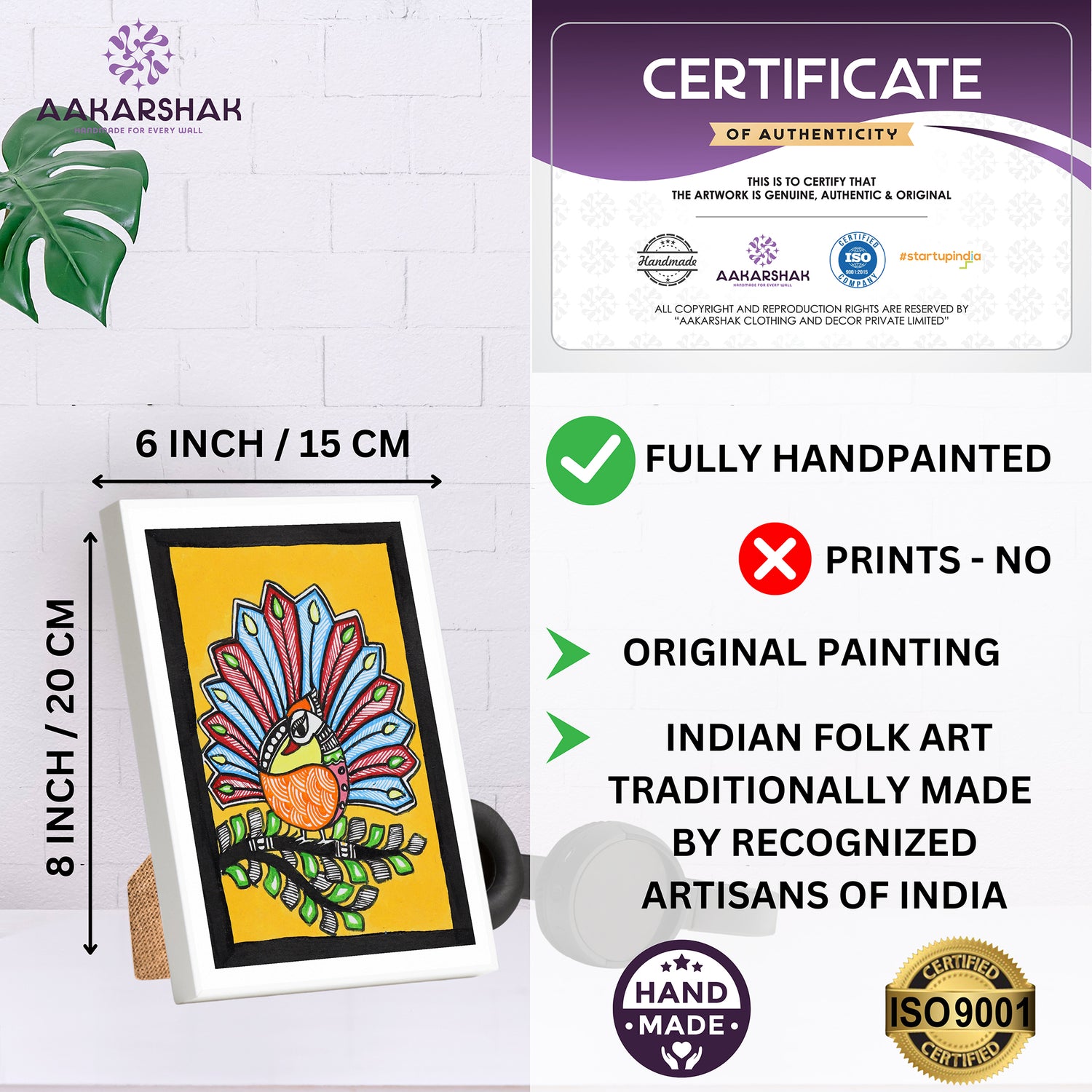 handmade iso certified madhubani-peacock painting
