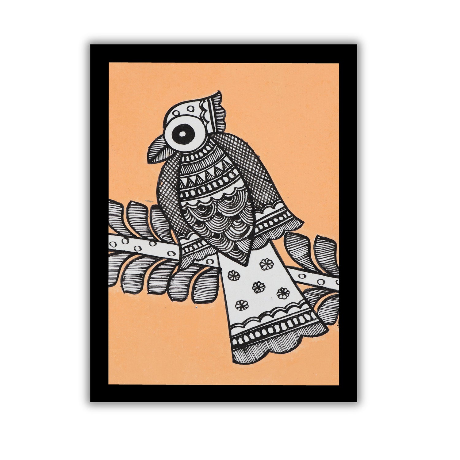 handmade madhubani painting peacock-in vibrant traditional folk art style
