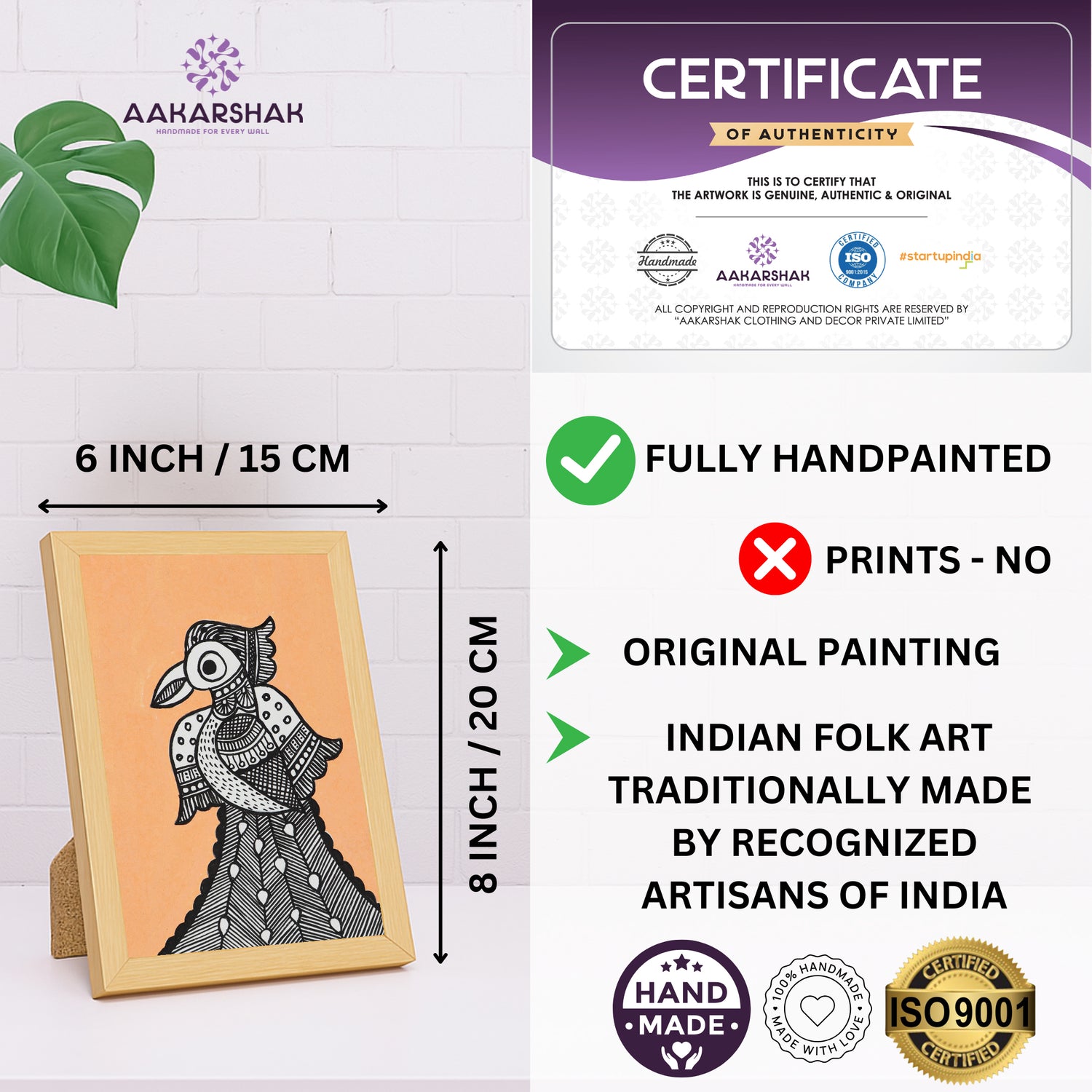 handmade iso certified madhubani-peacock painting
